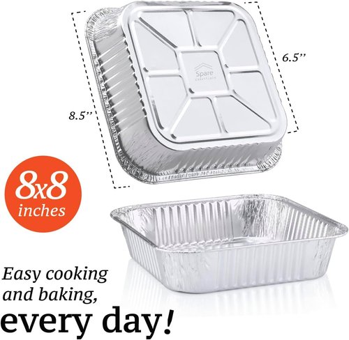 Aluminum 8x8 Foil Pans by [Brand Name] | 55 Pack Disposable Baking Pans for Easy Food Prep & Heating