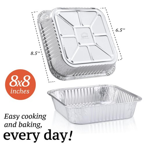 8x8 Foil Pans (55 Pack) - 8 Inch Square Aluminum Pans - Disposable Baking Pans for Heating, Prepping Food & Baking Cakes - Aluminum Baking Pans Disposable - 8 x 8 Baking Pan - Bottom: 6.5x6.5