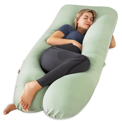 Meiz U-Shaped Pregnancy Pillow - Cooling Maternity Body Pillow in Sage Green | 55 Inch Rayon Bamboo Cover