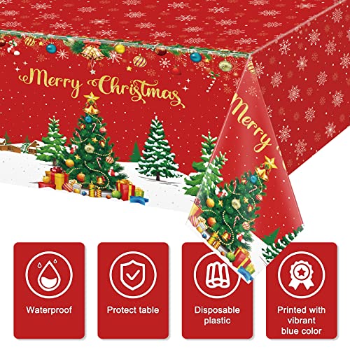 Tiamon 3-Piece Christmas Tablecloth Set Rectangular 137x274 cm, Disposable Red Xmas Covers