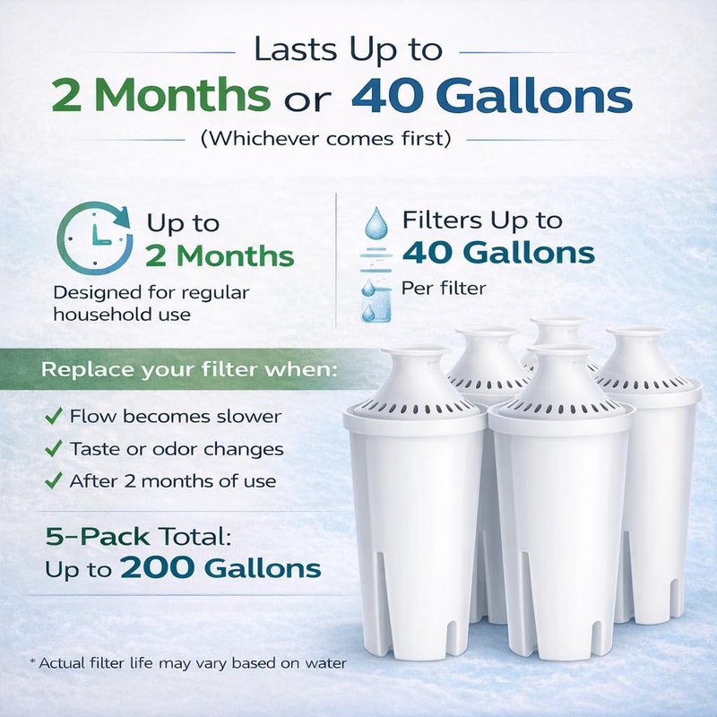 10-Cup Water Filter Pitcher with 5 Replacements & Electronic Change Reminder - Compatible Brita Water Pitcher Brita Filter Replacement
