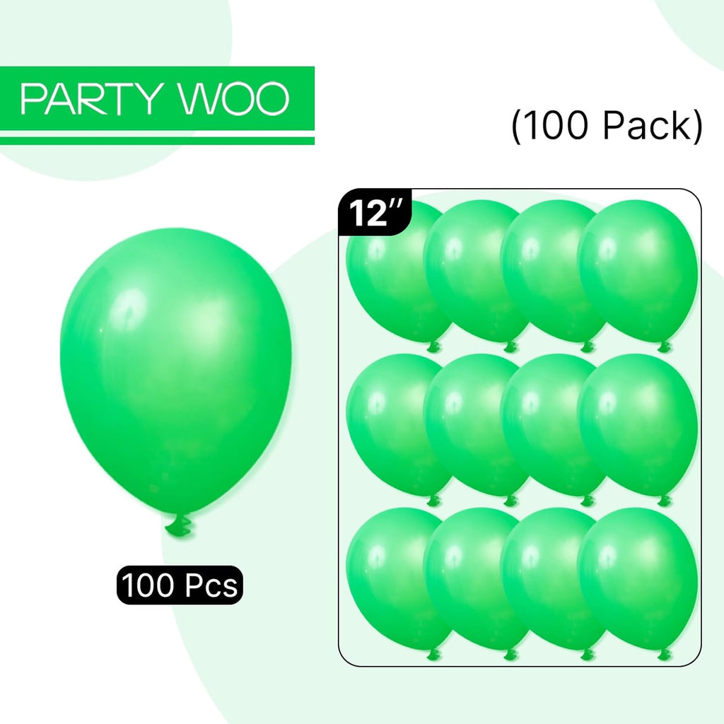 PartyWoo Green Balloons - 100pcs 12 Inch Latex Helium Balloons for Birthday & Baby Shower Decor