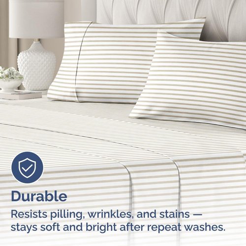 King Pillow Cases by [Brand Name] - Ultra Soft Hotel Quality Covers | Wrinkle-Free & Fade Resistant - Beige Stripes