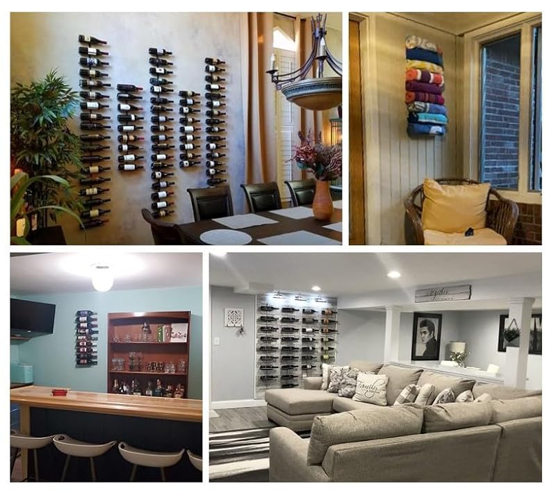 Wall Mount Wine Rack - 9 Bottle Black Metal Wine Holder for Home Bar