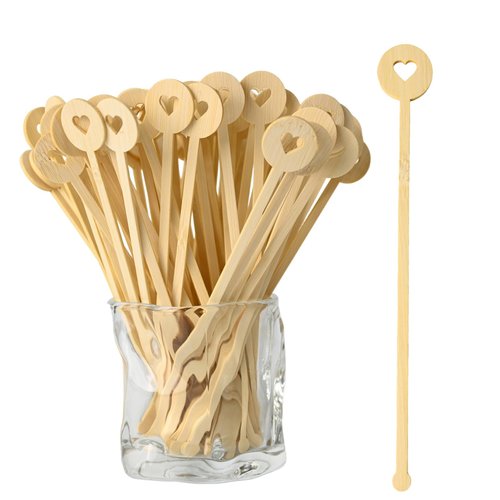 TreeMVI- 200PCS Disposable Coffee Stirrers 7IN Bamboo Coffee Stir Sticks for Mixing Drink,Cocktails,Milk Tea (200PCS-7IN Heart)