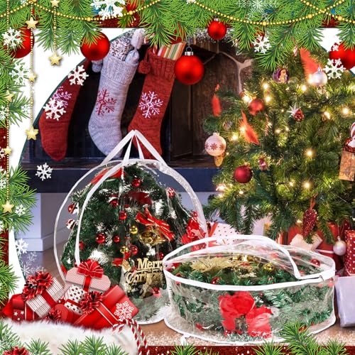 Clear Plastic Wreath Storage Bag 30 Inch with Dual Zippers and Handles