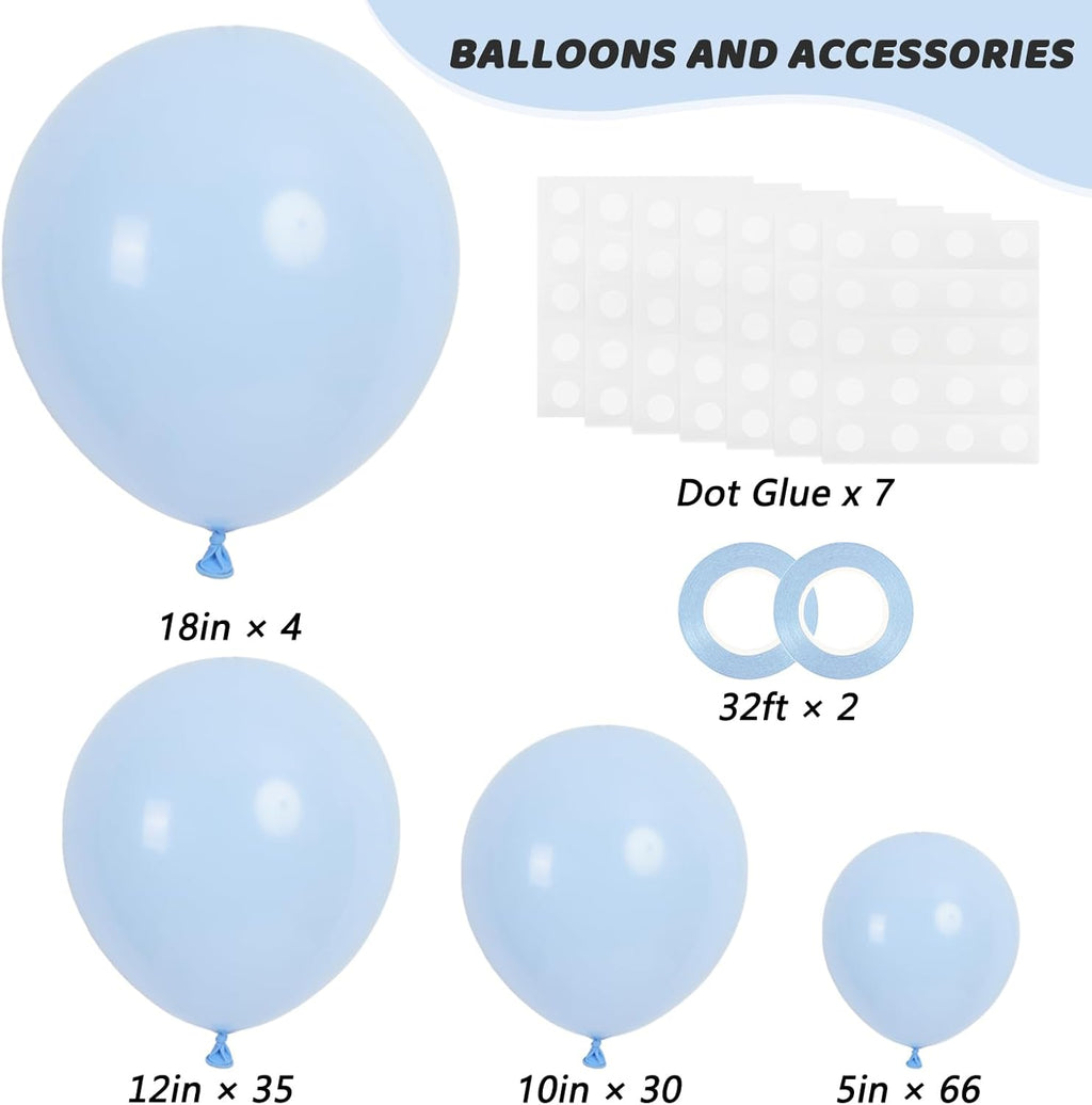 RUBFAC Light Baby Blue Balloons - 135pcs in Various Sizes for Baby Shower & Party Decor | Latex Pastel Blue