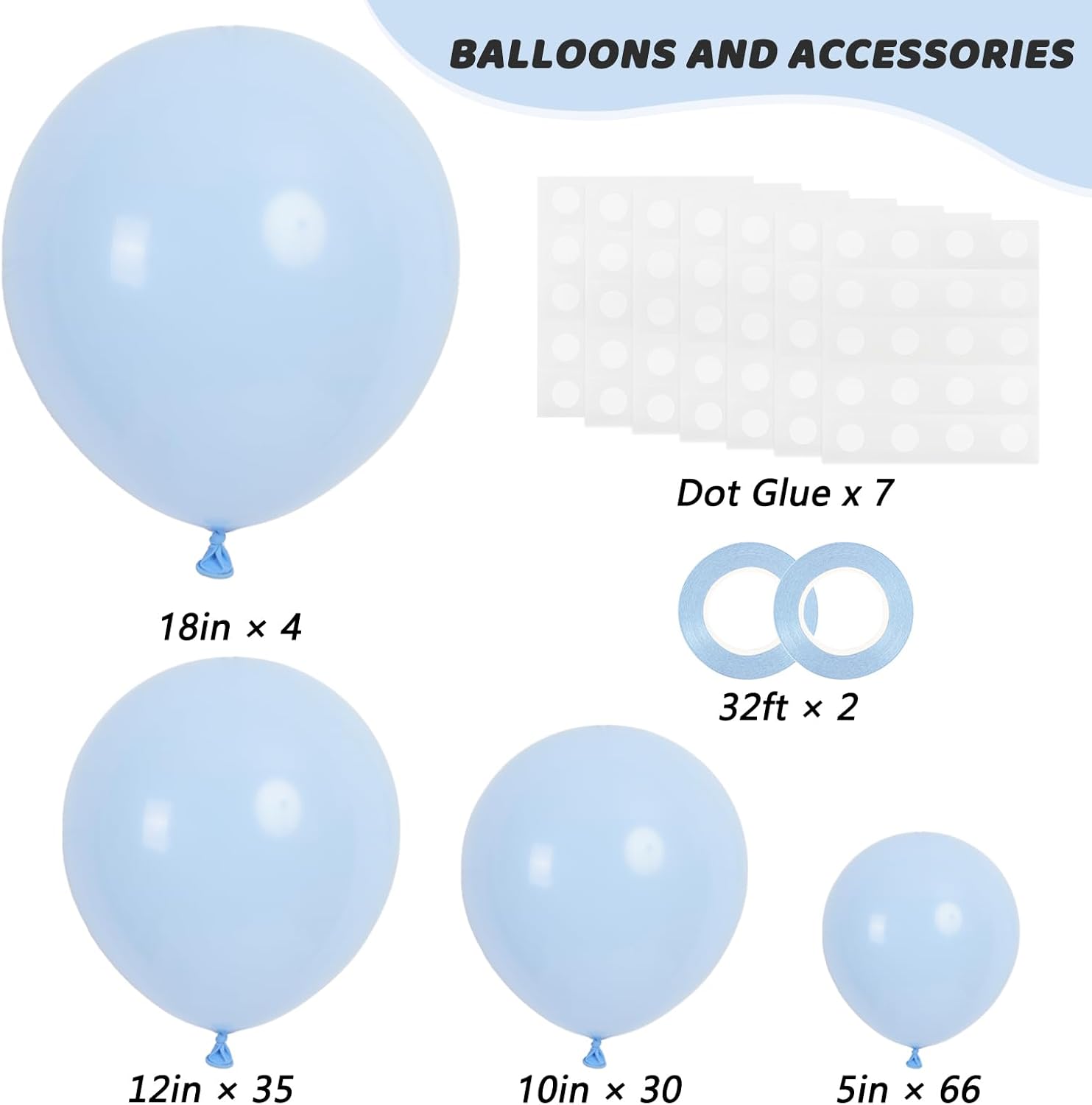 RUBFAC Light Baby Blue Balloons - 135pcs in Various Sizes for Baby Shower & Party Decor | Latex Pastel Blue