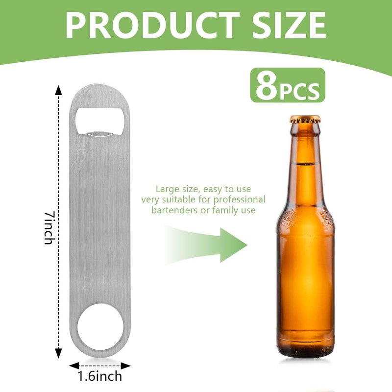 KISEER Heavy Duty Stainless Steel Flat Bottle Opener, 8 Pack Beer Bottle Opener for Kitchen, Bar or Restaurant