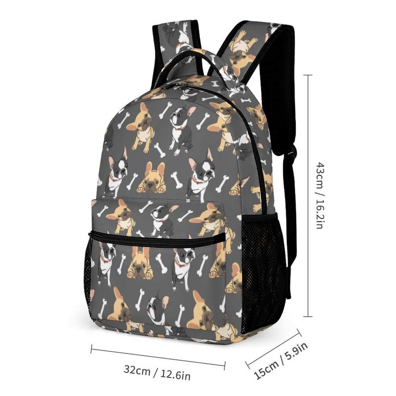 Homieblanket French Bulldog Backpack with Lunch Box & Pencil Case, 16 Inch Cute Dogs Themed Bookbag, Adjustable Lightweight, Colorful Backpacks Set for Kids Girls Boys