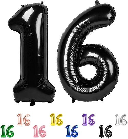 Black Number 16 Balloon - 40 Inch Number Balloon for Birthdays, Anniversaries & Events