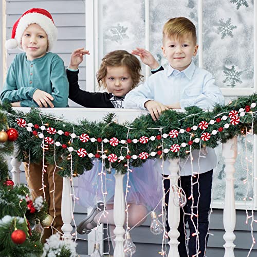 Berlune Candy Christmas Garland - 16ft Red & White Peppermint Decor - Candy Variation