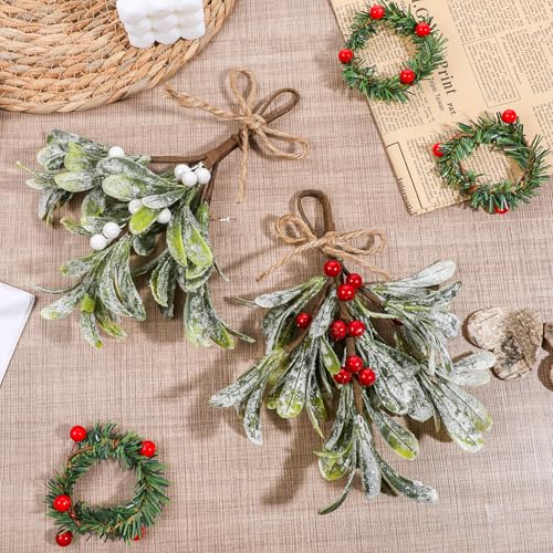 Mistletoe Hanging Ornament - 2 Pack Christmas Decor with Red/White Berries