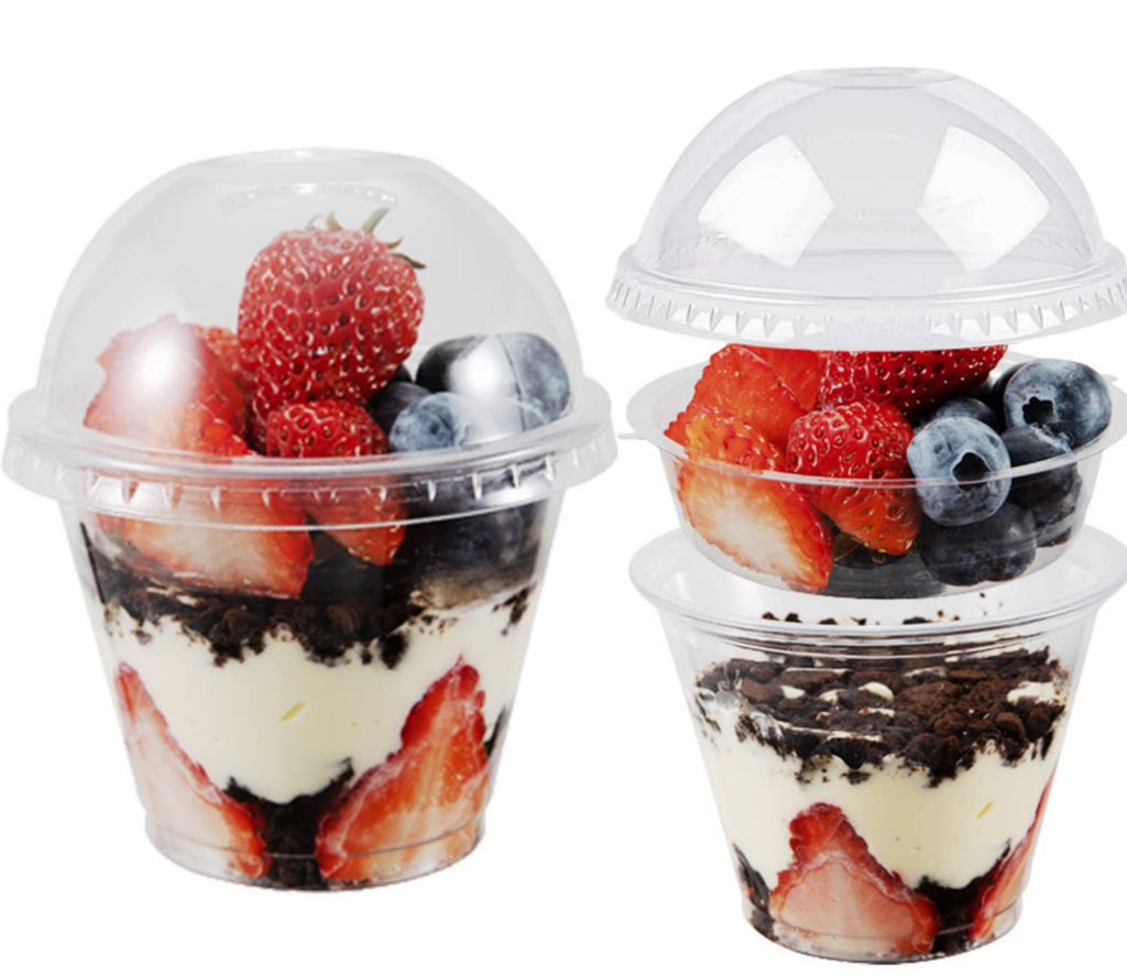 50 Sets 9 oz Clear Plastic Parfait Cups with INSERT & DOME Lids(NO HOLE) - Disposable Dessert Cups with Lids for Kids, Dips Snacks and Veggies, Fruit Yogurt Smoothie Iced Cold Drinks, No Leaking