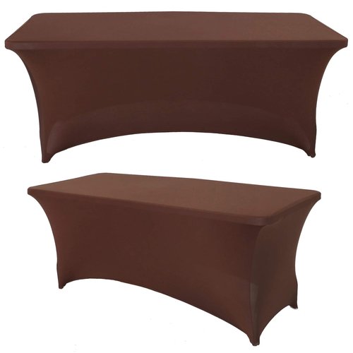 SweetEasy 6FT Pack of 2 Spandex Table Cover with Stretch Tablecloth Easy to Put Stretchable Fitted Table Toppers for Wedding Party Event Dinner Banquet Decoration 72" L x 30" W x 30" H(Coffee)