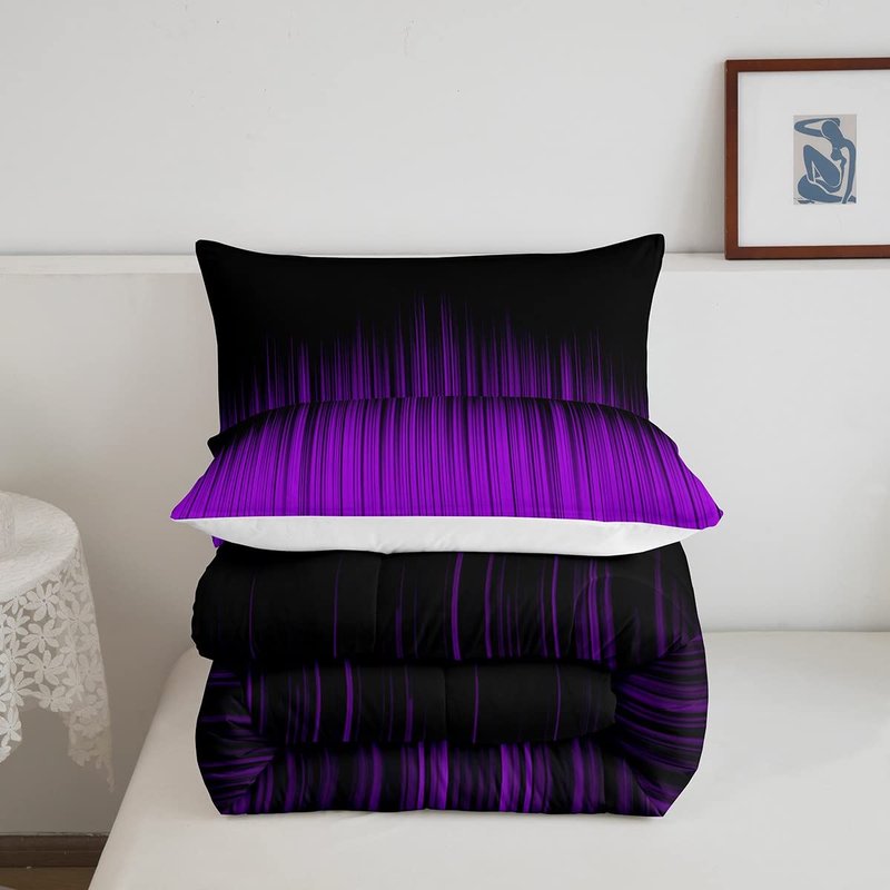 Feelyou Abstract Ombre Comforter Set Kids Teens Purple and Black Girls Bedding Set Room Decor Fashion Modern Women Quilt Set with 2 Pillowcases 3Pcs Bedding Full