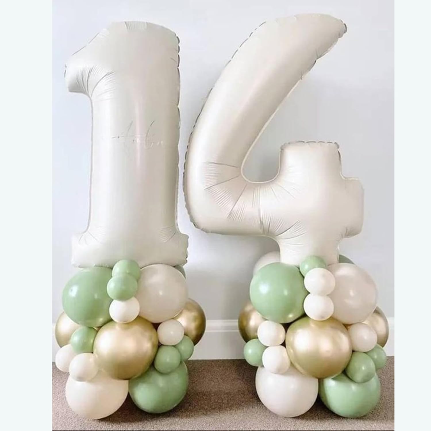 Skiennix 40-Inch Cream White Number Balloons | Foil Mylar 0-9 for Birthdays & Anniversaries