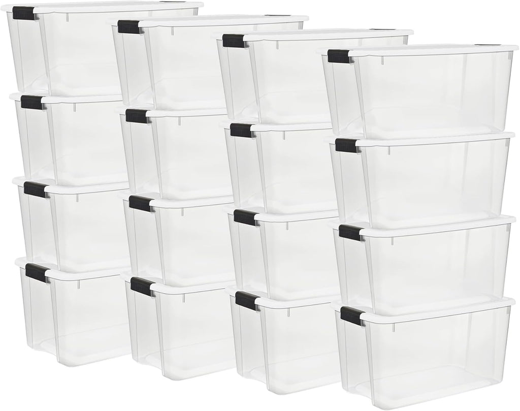 Sterilite 16-Pack Ultra Latching Storage Bins - Heavy-Duty 70 Quart Clear Plastic Organizers