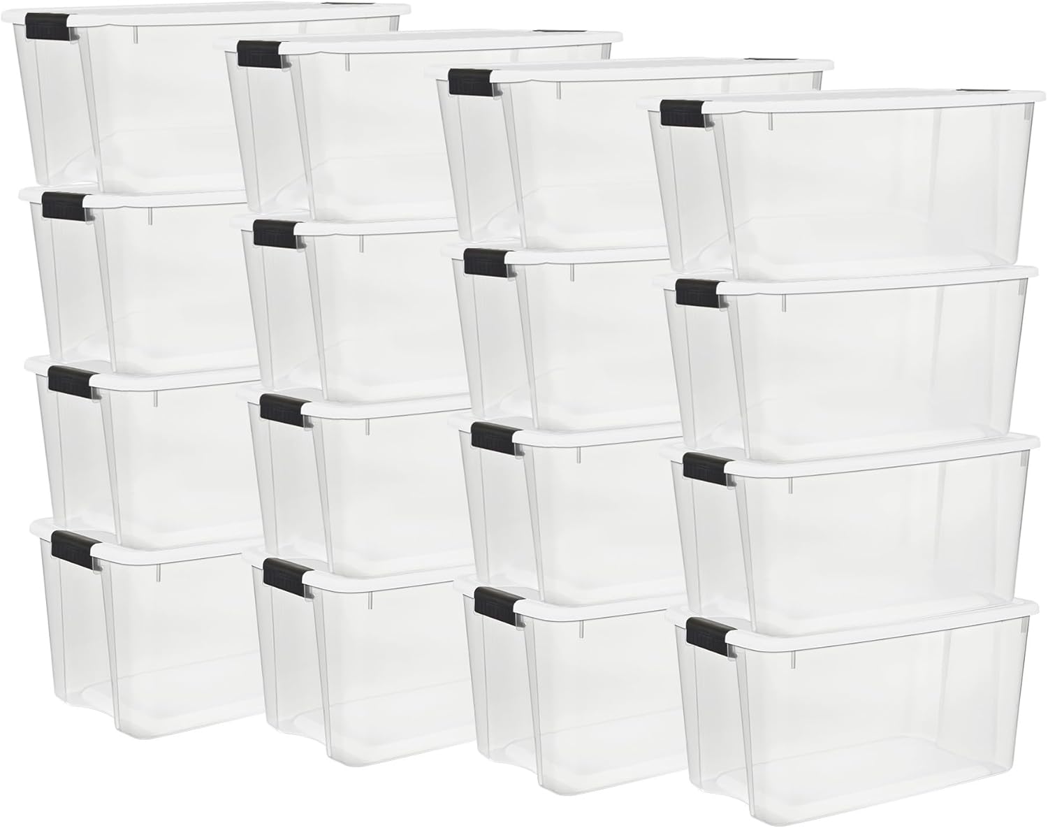 Sterilite 16-Pack Ultra Latching Storage Bins - Heavy-Duty 70 Quart Clear Plastic Organizers
