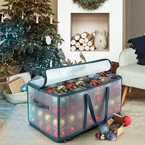 Large Christmas Ornament Storage Box with Adjustable Dividers for 128 Ornaments