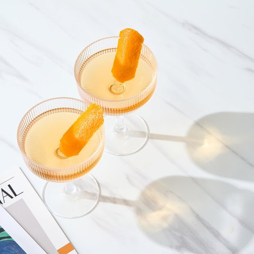 ACRYLIC Ribbed Coupe Glasses Set of 2 – 8oz Clear Shatterproof Acrylic (NOT GLASS) Cocktail, Martini & Champagne – 4in Dia 5.5in Tall, Reusable Plastic Cocktail Coupes, Towers, Indoor & Outdoor Use