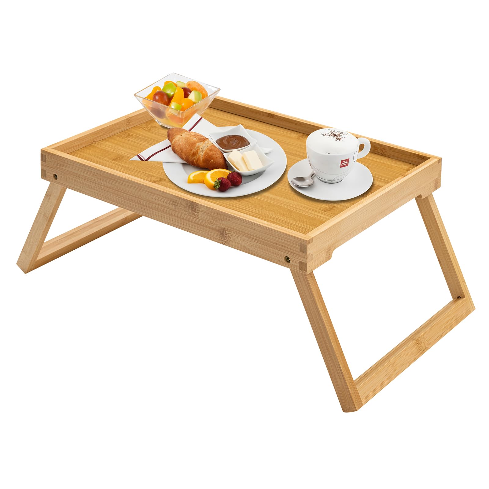 Kaukinye Bamboo Bed Tray Table with Foldable Legs, Breakfast Tray, Laptop Desk for Bed or Sofa,Serving,TV Table Kitchen, Eating,Working, Reading (Beige)