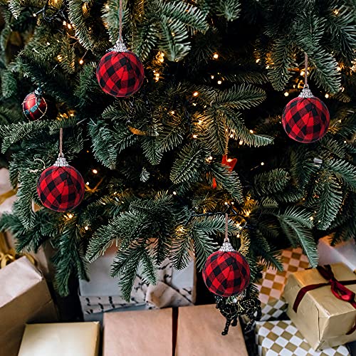 Red Black Plaid Buffalo Fabric Christmas Ornaments 16 Pack - 2.16" Hanging Decor