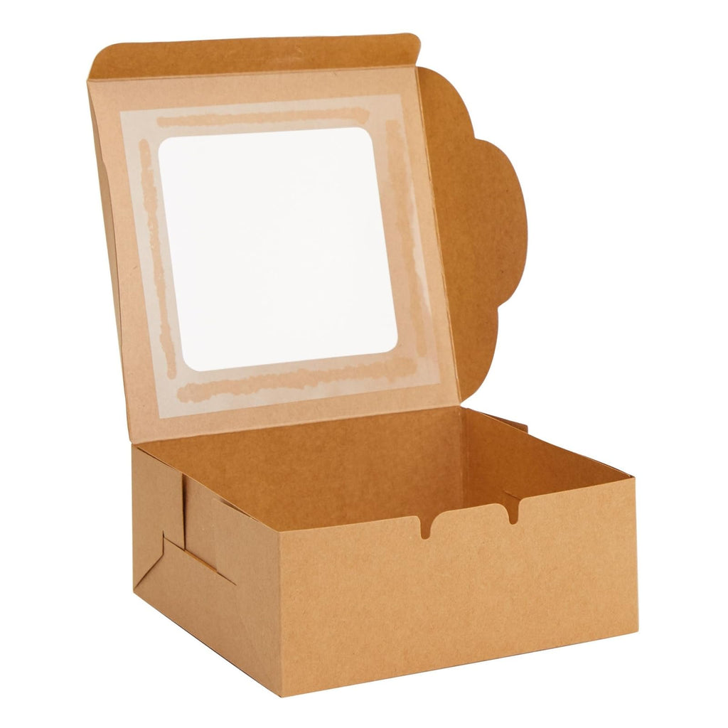 Juvale Cookie Boxes with Window - 50-Pack 6x6x2.5 in, Brown Paperboard - Bakery Boxes for Cookies, Cupcakes & Muffins