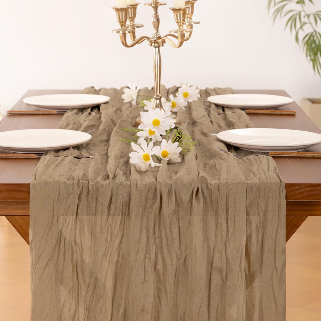 Socomi Cheesecloth Table Runner - 15pcs Nude Brown Boho Rustic 120 Inch for Weddings & Events