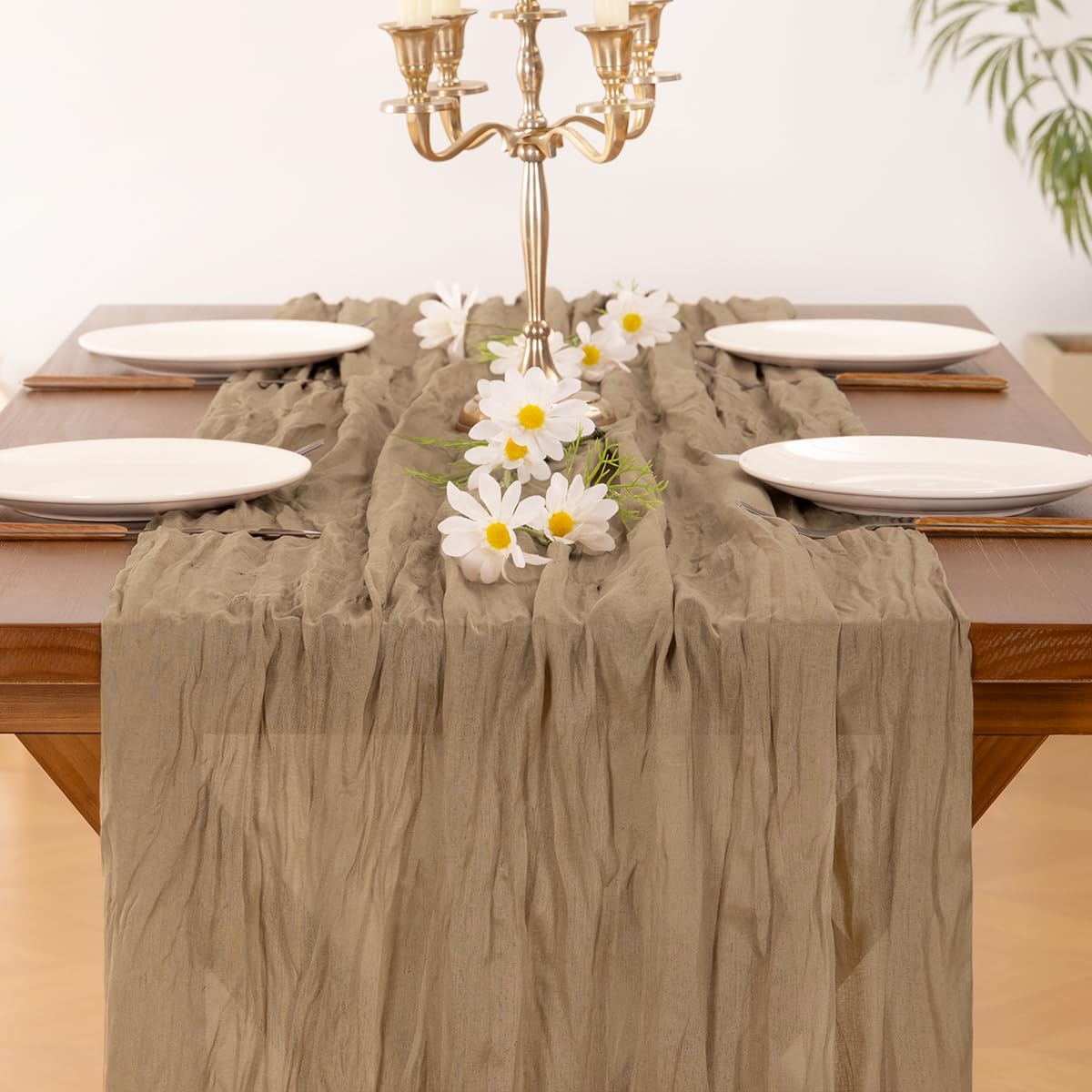 Socomi Cheesecloth Table Runner - 15pcs Nude Brown Boho Rustic 120 Inch for Weddings & Events