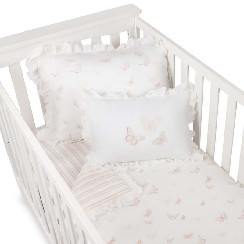 Ely’s & Co. Bassinet Sheets, Baby Girl Fitted Bassinet Mattress Sheet Set - 2 Pack, 100% Jersey Knit Cotton, fits Oval, Hourglass and Rectangle Mattress, Pink Butterly + Stripe, 32”x16”x3”