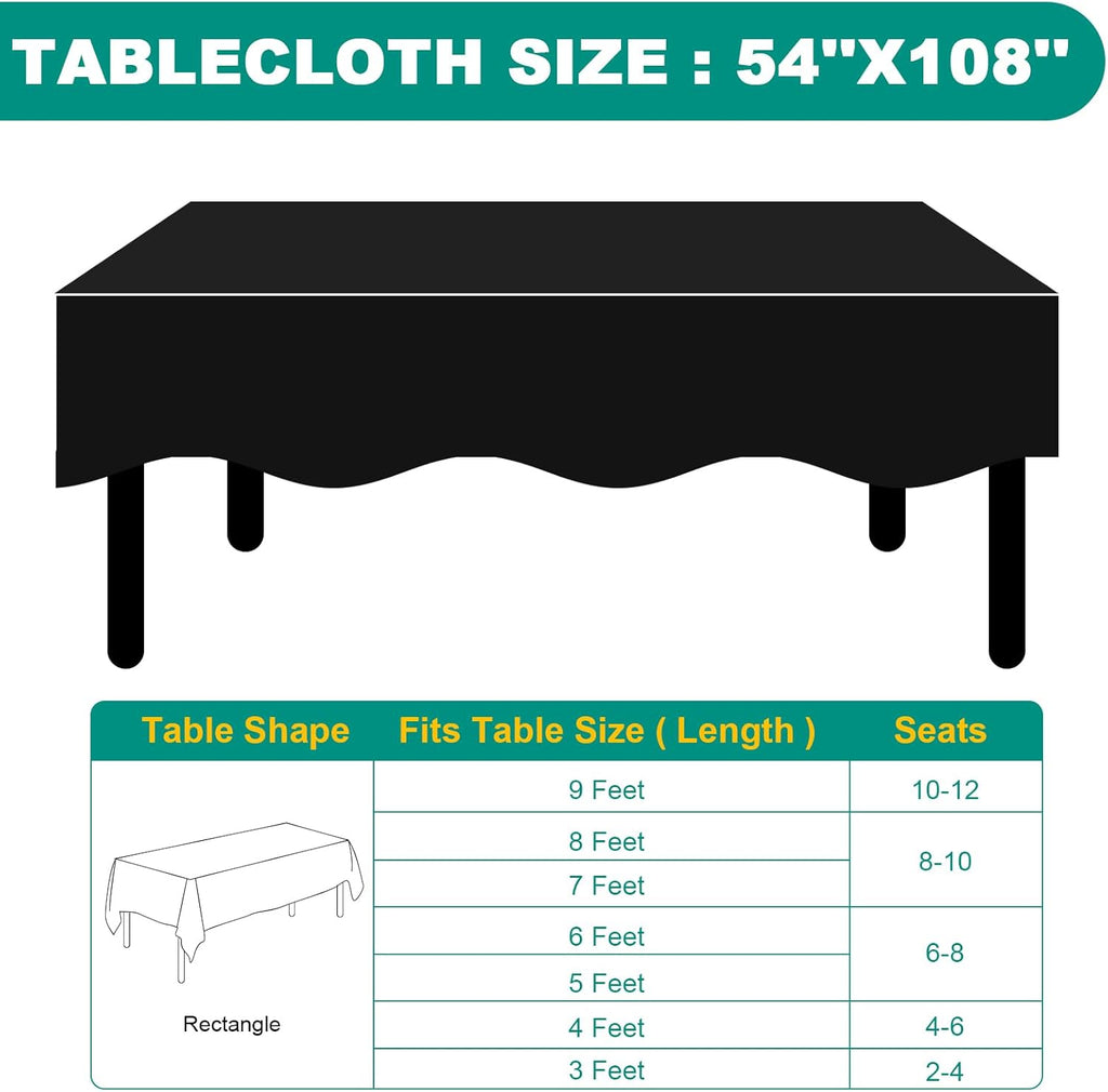 RowinsyDD Disposable Black Plastic Table Cloths - 20 Pack, 54 x 108 Inches for Parties & Events