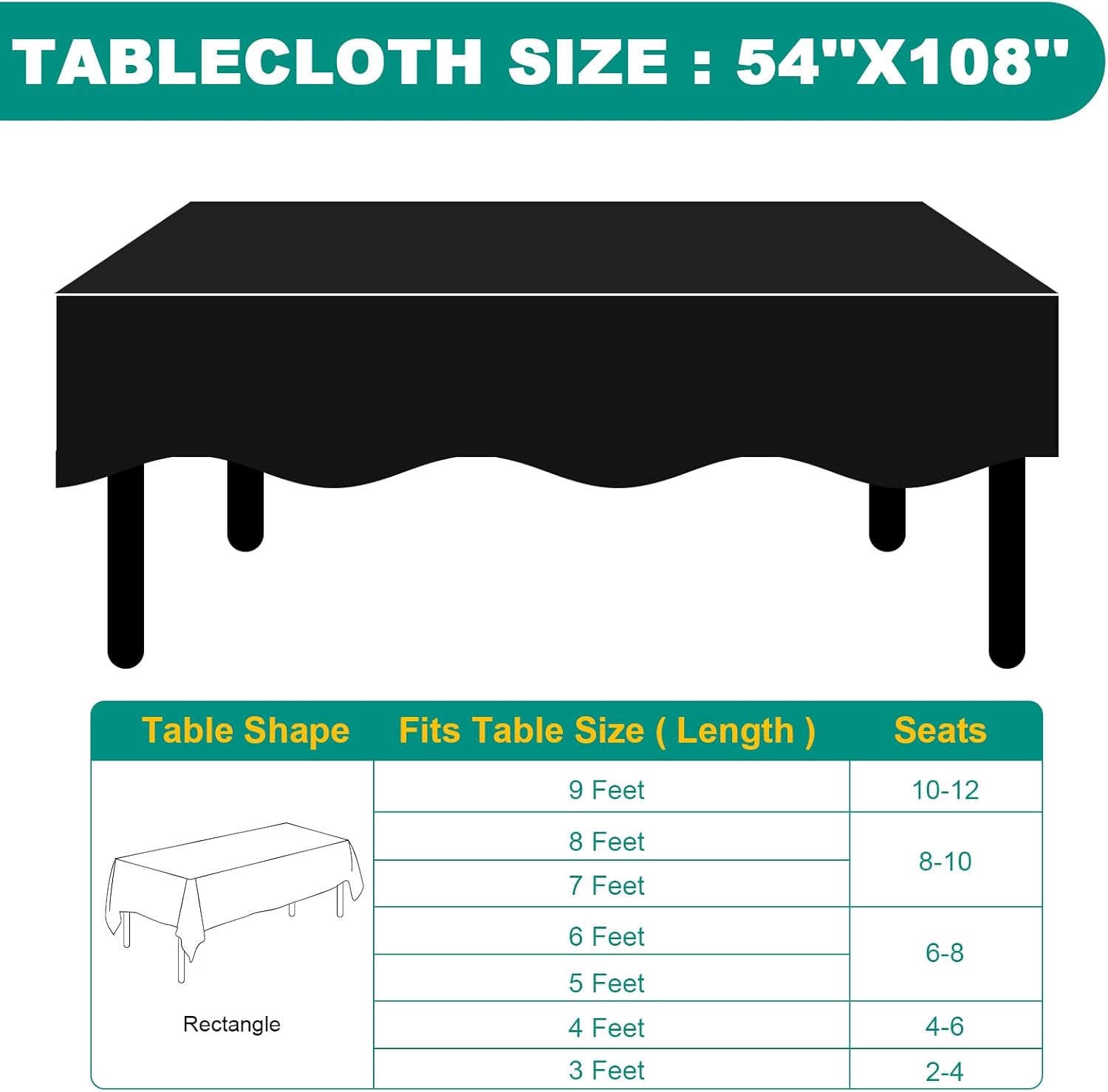RowinsyDD Disposable Black Plastic Table Cloths - 20 Pack, 54 x 108 Inches for Parties & Events
