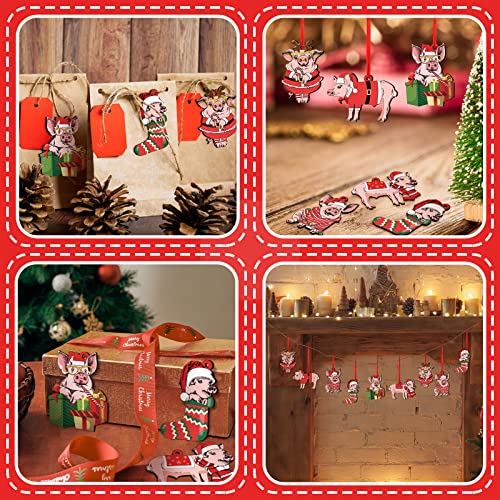 Farmhouse Christmas Pig Ornaments 36 Pcs Wooden Holiday Decorations for Tree & Gifting