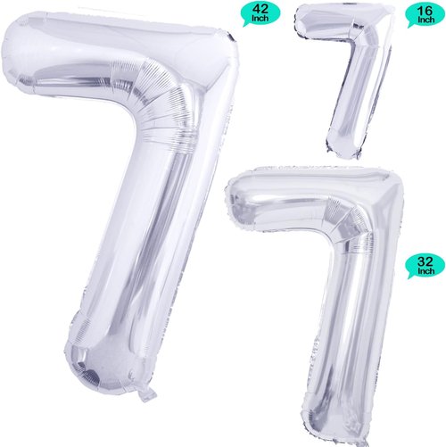 GOER Silver Foil Number 7 Balloons - Giant 42 Inch Birthday Party Decorations (3 Pack)