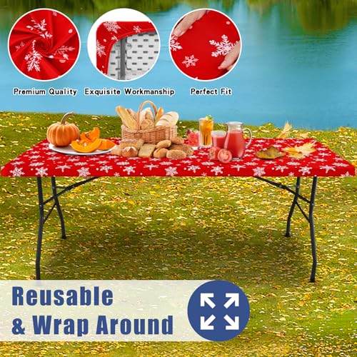 Moosfor 2 Pack 6FT Rectangular Elastic Christmas Tablecloths White & Red 72x30