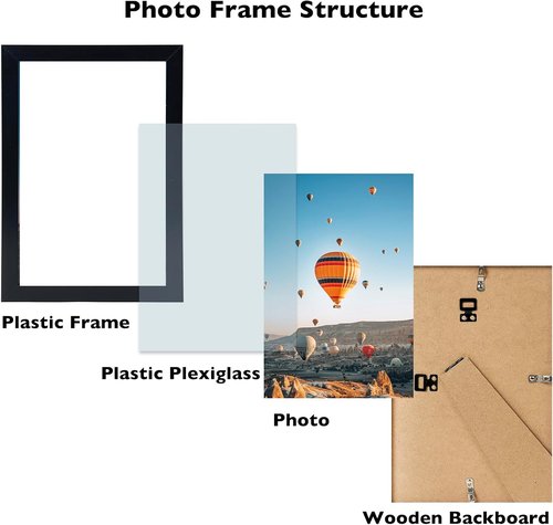 JCJMY 8.5x11 Picture Frame Set of 6 - Black Wall & Tabletop Frames for Horizontal/Vertical Display