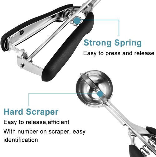 HOMURE Cookie Scoop Set - 3-Piece Stainless Steel Scoops with Non-Slip Grip for Baking Cookies & Ice Cream