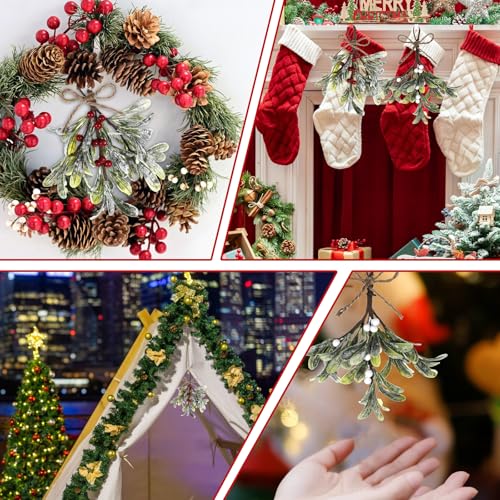 Mistletoe Hanging Ornament - 2 Pack Christmas Decor with Red/White Berries