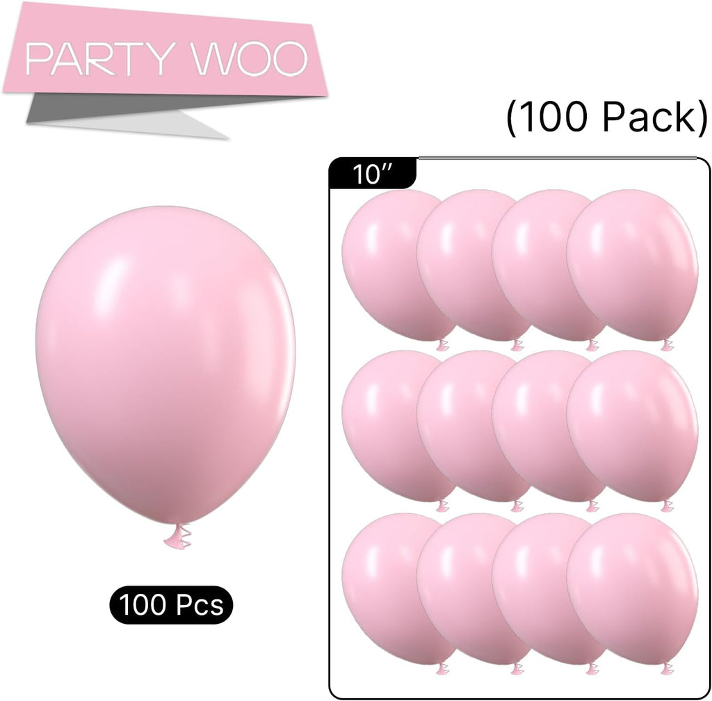 PartyWoo Light Pink Balloons - 100 Pcs 10 Inch Pastel Latex Helium Balloons for Baby Showers & Parties