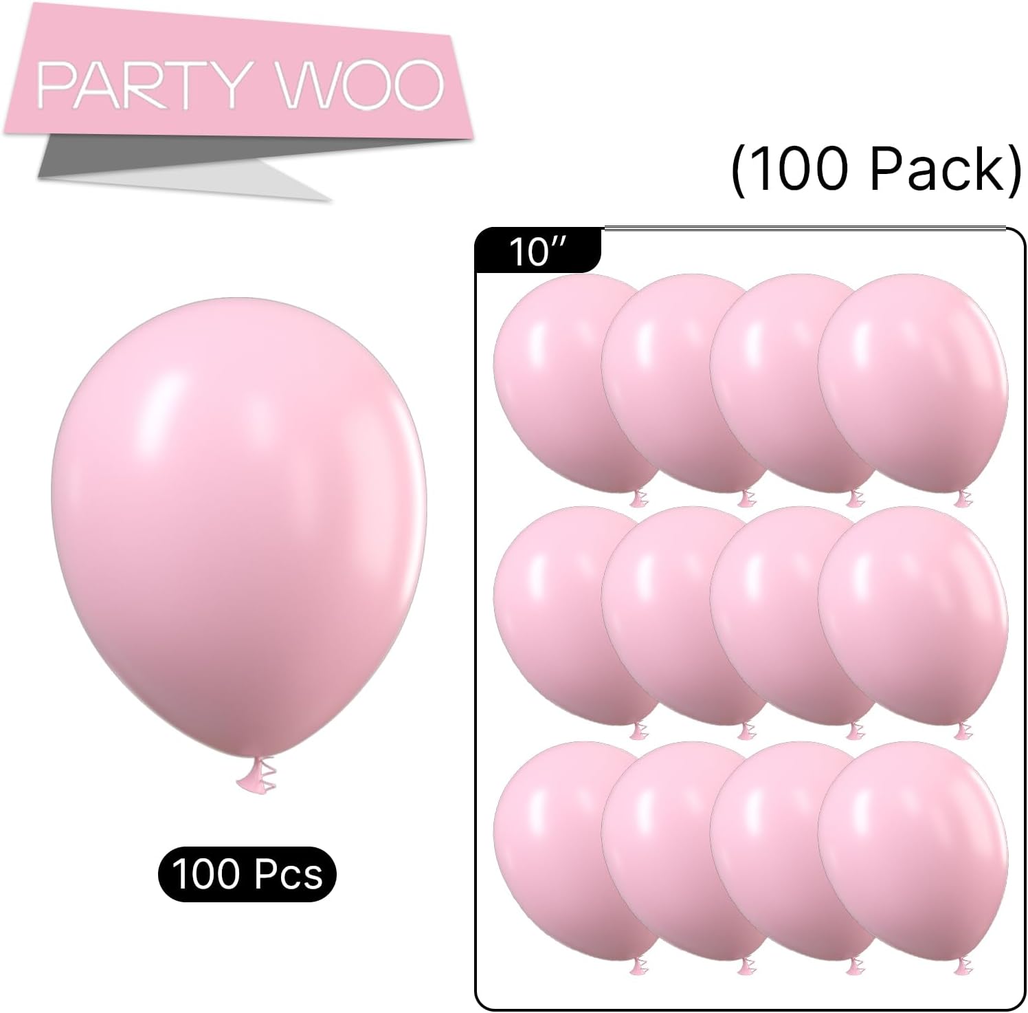 PartyWoo Light Pink Balloons - 100 Pcs 10 Inch Pastel Latex Helium Balloons for Baby Showers & Parties