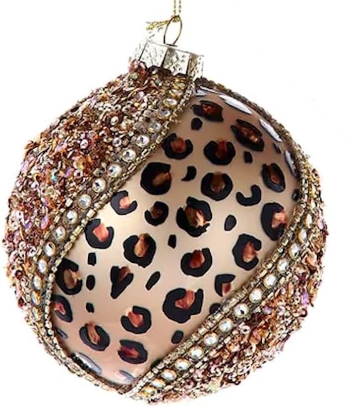 Glass Leopard Print Holiday Ornaments Set of 2 - 100MM Decorative Xmas Balls