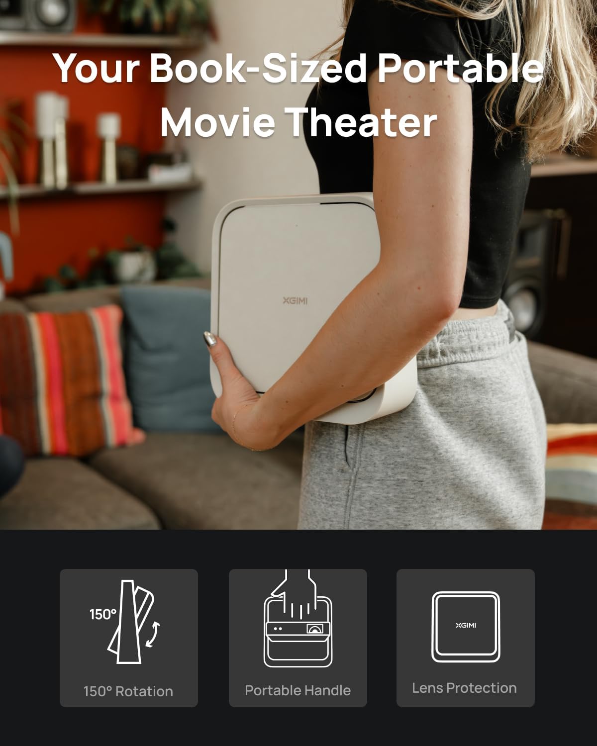 XGIMI Elfin Flip Portable Projector - 1080P Outdoor Projector with Netflix | Lightweight, Adjustable Stand