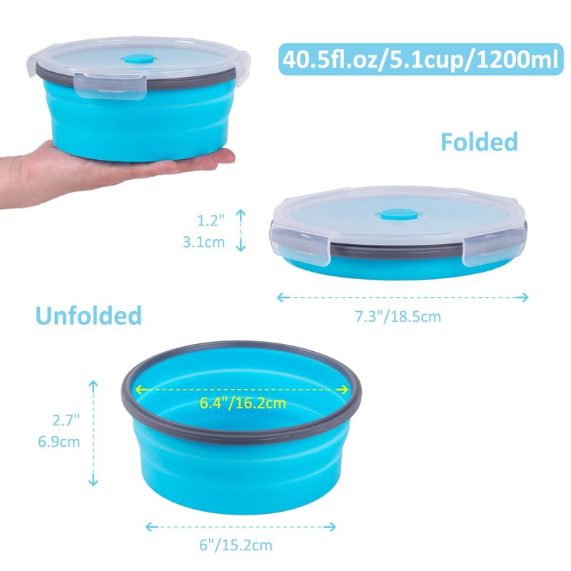 Collapsible Food Storage Containers with Airtight Lid, 40.5 oz, Kitchen Stacking Silicone Collapsible Meal Prep Container Set for Leftover, Microwave Freezer Dishwasher Safe, 4 Colors Round, Set of 4