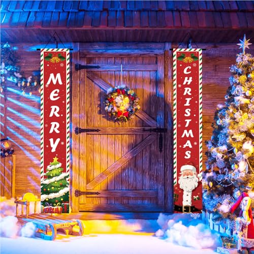 AEHHDL Christmas Porch Banner Set 72x12 in Red 01 – 2-Pack Outdoor Xmas Door Wall Decor