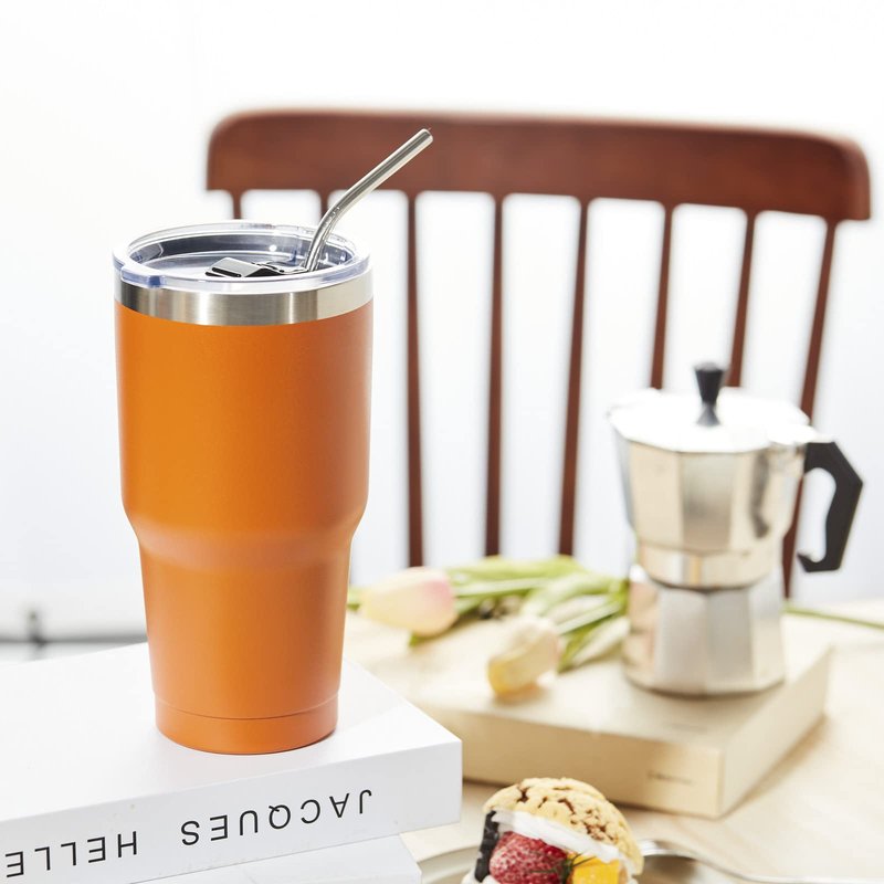 COMOOO 30 oz Stainless Steel Tumbler Bulk with Lid and Straw Insulated Tumbler Coffee Cup Durable Double Wall Vacuum Travel Coffee Mug Thermal for Hot and Cold Drinks (Silver, 8 Pack)
