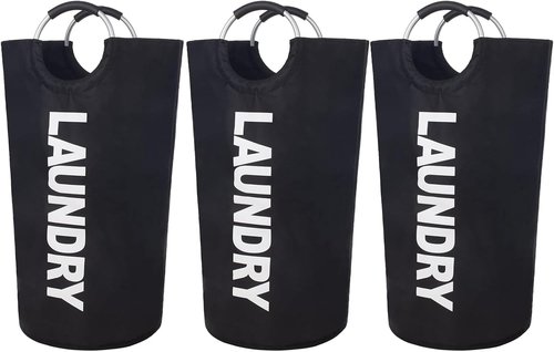 90L Waterproof Laundry Basket by [Brand Name] - Durable Hamper with Foam Handles | Black, 3-Pack