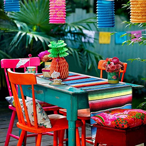 Fowecelt Mexican Serape Table Runner 14 x 84 in Blue Pack of 2 Hand-Woven Cotton