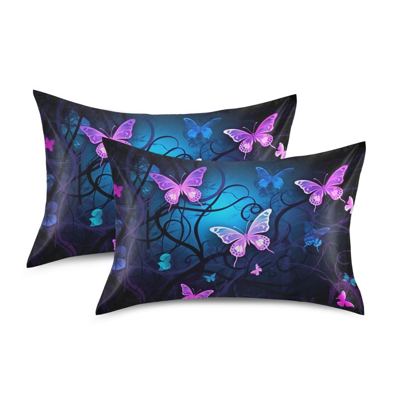YETTASBIN Purple Blue Butterfly Satin Pillowcase, Soft Breathable Silk Pillow Case with Envelope Closure for Hair and Skin, Standard Size 26 x 20 Inch