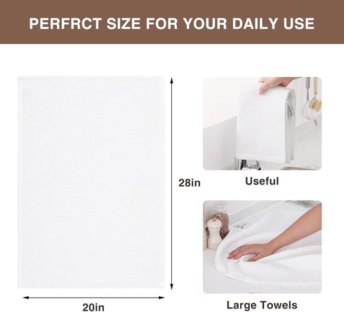 Homaxy 100% Cotton Kitchen Dish Towels - Ultra Soft & Absorbent Quick Drying, 20 x 28 Inches, 4-Pack | White
